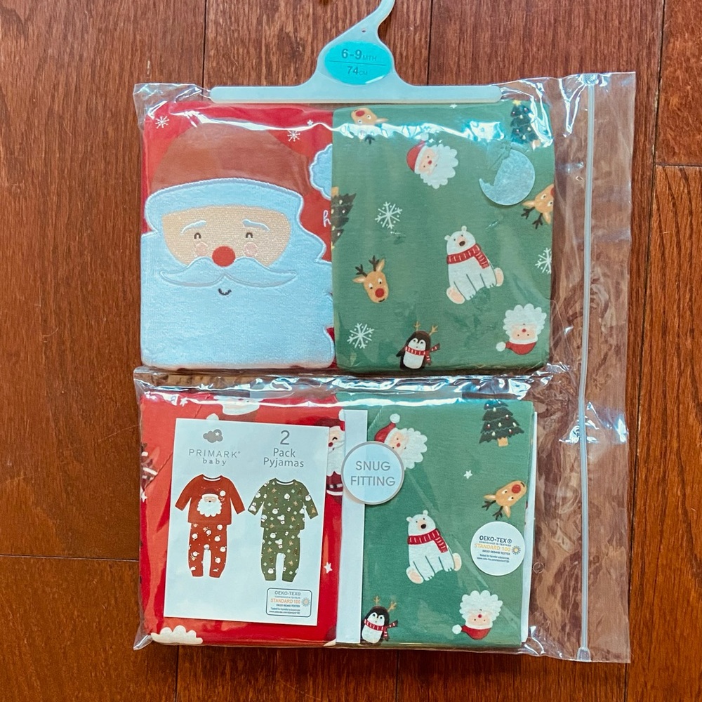 Two-piece Christmas pajama set.
